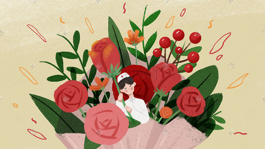 玫瑰女神节插画图片_38妇女节女神节鲜花与女医生