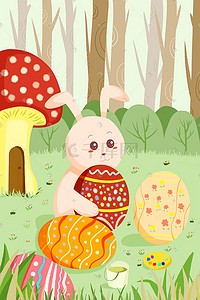 复活节可爱兔子抱着彩蛋