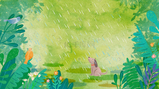 春天的动物植物插画图片_丛林里的雨季自然清晰