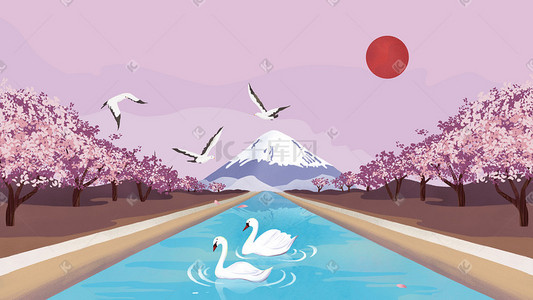 樱花治愈粉色鸭子