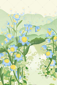 清新水彩花卉插画图片_春天开满花的小路水彩风