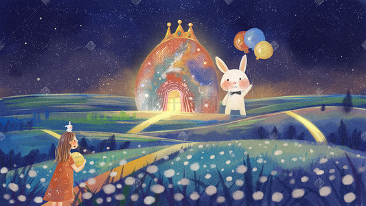 复活节英文插画图片_复活节主题之彩蛋王国兔子可爱