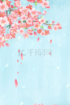 粉色蓝色樱花插画图片_春天清新风格樱花风景背景