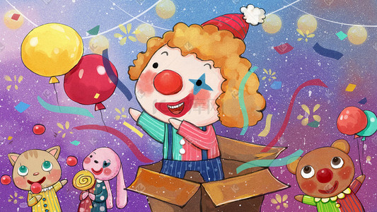 愚人节气球插画图片_愚人节主题之小丑愚人节