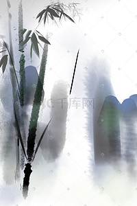 中国古韵插画图片_古风水墨背景竹林山林简约手绘画