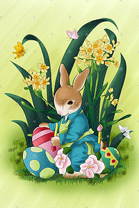 西方婴儿插画图片_复活节复活兔彩蛋春天西方节日植物兔子卡通