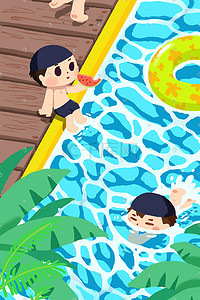夏威夷热带无缝插画图片_蓝蓝的夏天去游泳吧