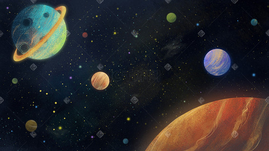 土星动态插画图片_宇宙背景主题之漂浮在宇宙中科技