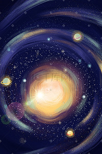 宇宙岩石插画图片_深蓝色系星空宇宙背景