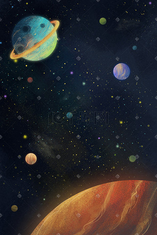 科技插画图片_宇宙背景主题之漂浮在宇宙中科技