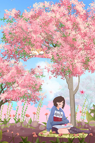 春天樱花赏花女孩