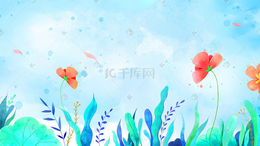 水彩小清新风景插画图片_唯美治愈小清新植物花朵春天水彩风景