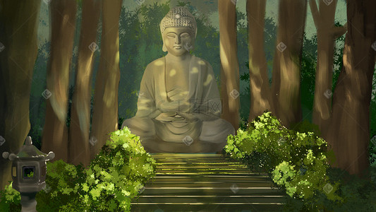 佛祖雕塑插画图片_传统如来佛教佛祖宗教文化