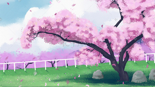 樱花节樱花风景粉色浪漫插画花朵花