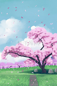 春景节插画图片_樱花节樱花风景粉色浪漫插画花朵花