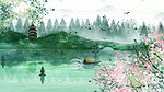 城市建筑杭州西湖古风水墨唯美治愈樱花花朵花