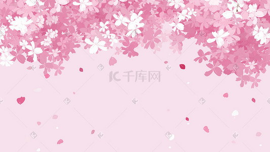 春季春游背景插画图片_樱花飞舞浪漫粉色背景花朵花