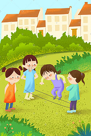 六一儿童节幼儿园儿童做游戏跳绳六一