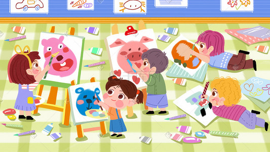 六一幼儿园班级门环创插画-六一幼儿园班级门环创配图-千库网