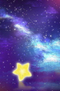 渐变紫色唯美插画图片_蓝色星空星星跳舞