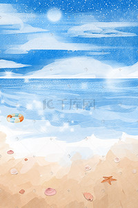 海浪边框底纹插画图片_夏天的海边沙滩和海浪