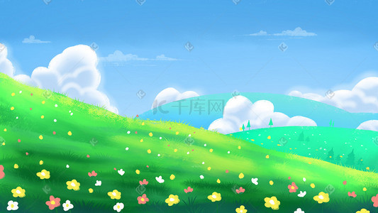春天的草地花海蓝天白云