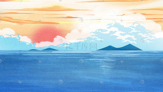 蔚蓝海水插画图片_夏天度假旅行大海温馨画面