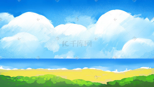 夏至凉爽沙滩阳光手绘插画