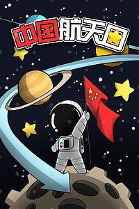 中国航天日插画图片_中国航天日宇航员