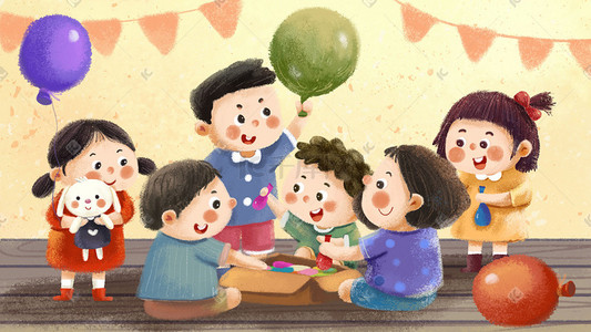 儿童节手抄报亲子游戏插画-儿童节手抄报亲子游戏配图-千库网