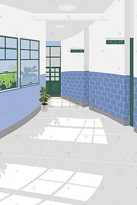 走廊宣传栏插画图片_教室外的走廊小清新