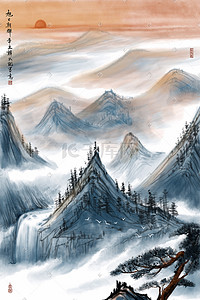 中国山水水墨画插画图片_水墨中国风古风山水写意