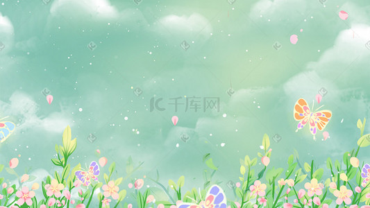 花卉植物插画图片_绿色唯美卡通小清新春季春古风花卉植物配图