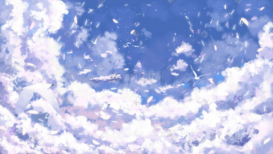 热气球云层插画图片_唯美的天空白云云层