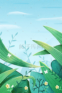 花朵草丛插画图片_夏天草丛里的风景绿色小清新