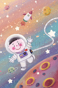 中国航天日插画图片_中国航天日主题之宇航员宇宙星球