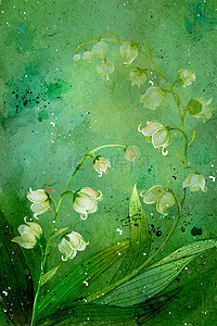 手绘绿植插画图片_国风水彩绿色绿植植物五月