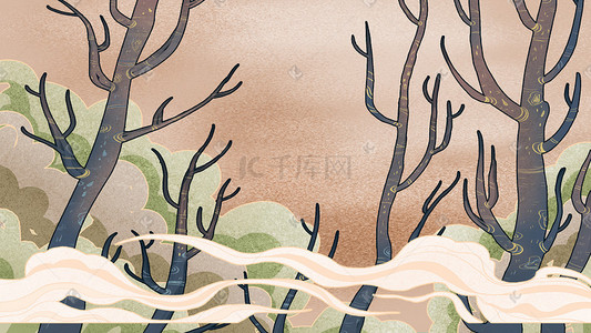 中国风手绘风景树林