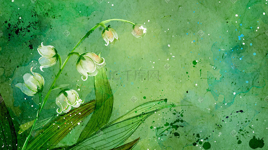 花朵绿植插画图片_国风水彩绿色绿植植物五月