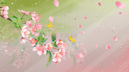 落花插画图片_水彩唯美海棠花蝴蝶落花