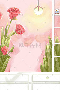 玫瑰手绘玫瑰插画图片_情人节玫瑰背景暖色手绘插画