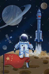 中国风防溺水插画图片_中国航天日中国航天背景插画科技