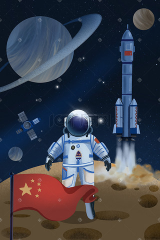 科技插画图片_中国航天日中国航天背景插画科技