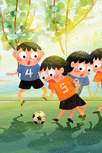 足球季插画图片_欧洲杯儿童节幼儿园幼稚园学校操场足球场男孩踢足球