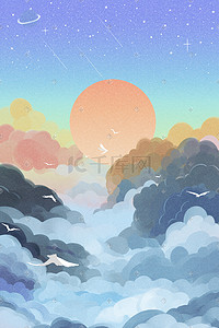 云端太阳惬意星空云层飞鸟