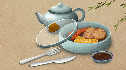 烤肉插画图片_小清新美食羊排烤肉手绘创意食物