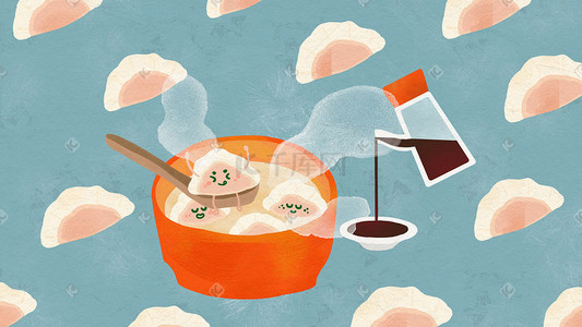 调味食物插画图片_创意饺子图醋美食节气图