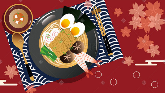 日料插画图片_扁平风美食手绘日本拉面日料食物