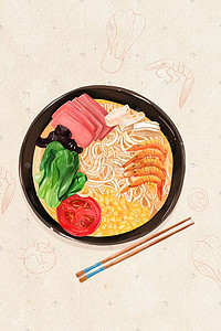 面食寿桃插画图片_美食小吃虾子面美食插画