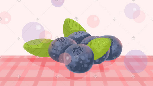 蓝莓发夹插画图片_手绘桌面蓝莓水果插画素材图